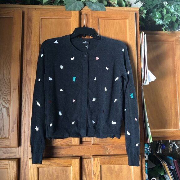 PS Paul Smith Hidden Button Front Embroidered Shapes Wool Blend Cardigan - XS - Picture 2 of 13